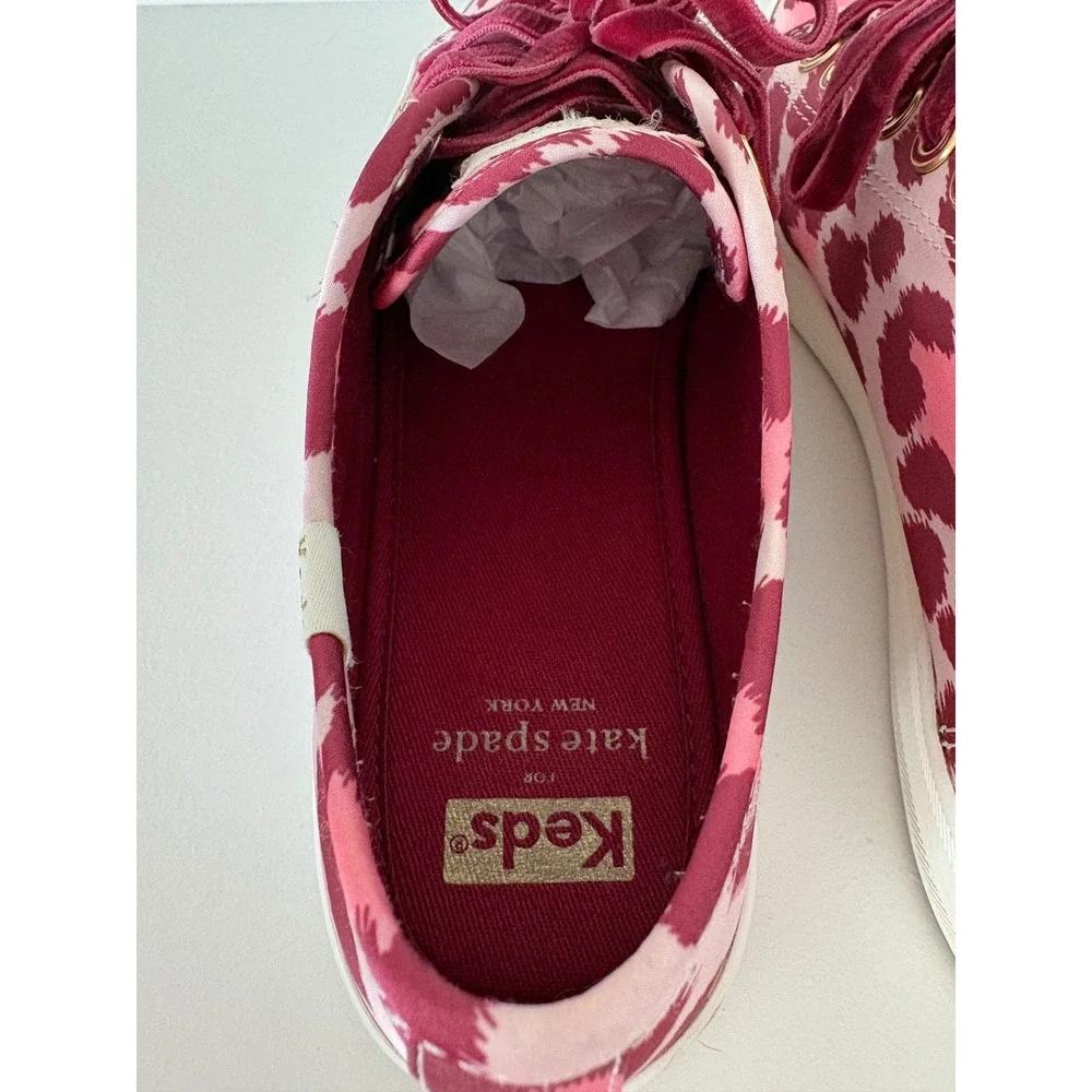 Kate Spade x Keds Triple Kick Burgundy Leopard Satin Sneakers Velvet Laces 7.5